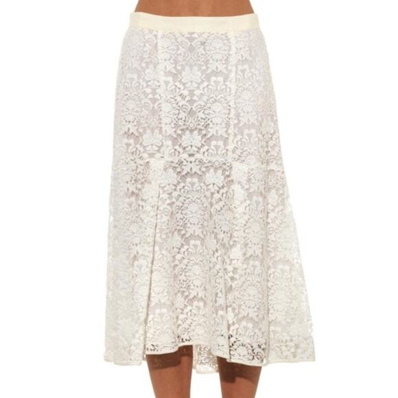 Rebecca Taylor Cream White Lace Fluted Midi Skirt size 6 NEW Tags Ribbon Lined - Picture 1 of 10
